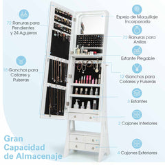 Armario para Joyas con Espejo Joyero con Luces LED Ángulo de Inclinación Ajustable Gran Capacidad de Almacenamiento 41 x 36 x 159 cm Blanco