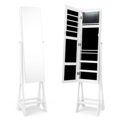Armario para Joyería con Espejo de Cuerpo Entero sin Marco Luces LED Incorporadas y Estante de Almacenamiento 36 x 33,5 x 154,5 cm Blanco