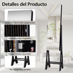 Armario para Joyería con Espejo de Cuerpo Entero sin Marco Luces LED Incorporadas y Estante de Almacenamiento 36 x 33,5 x 154,5 cm Negro