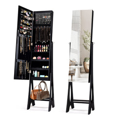 Armario para Joyería con Espejo de Cuerpo Entero sin Marco Luces LED Incorporadas y Estante de Almacenamiento 36 x 33,5 x 154,5 cm Negro