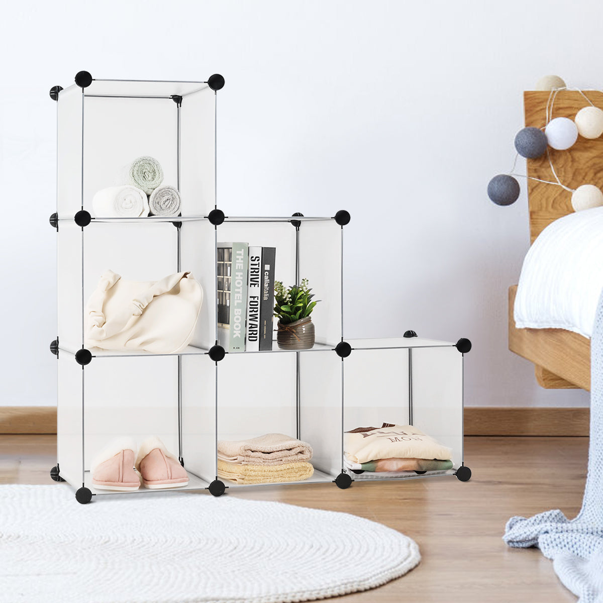 Armario Plástico Translúcido de 6 Cubos Estantes de Almacenamiento Modulares Portátiles Blanco