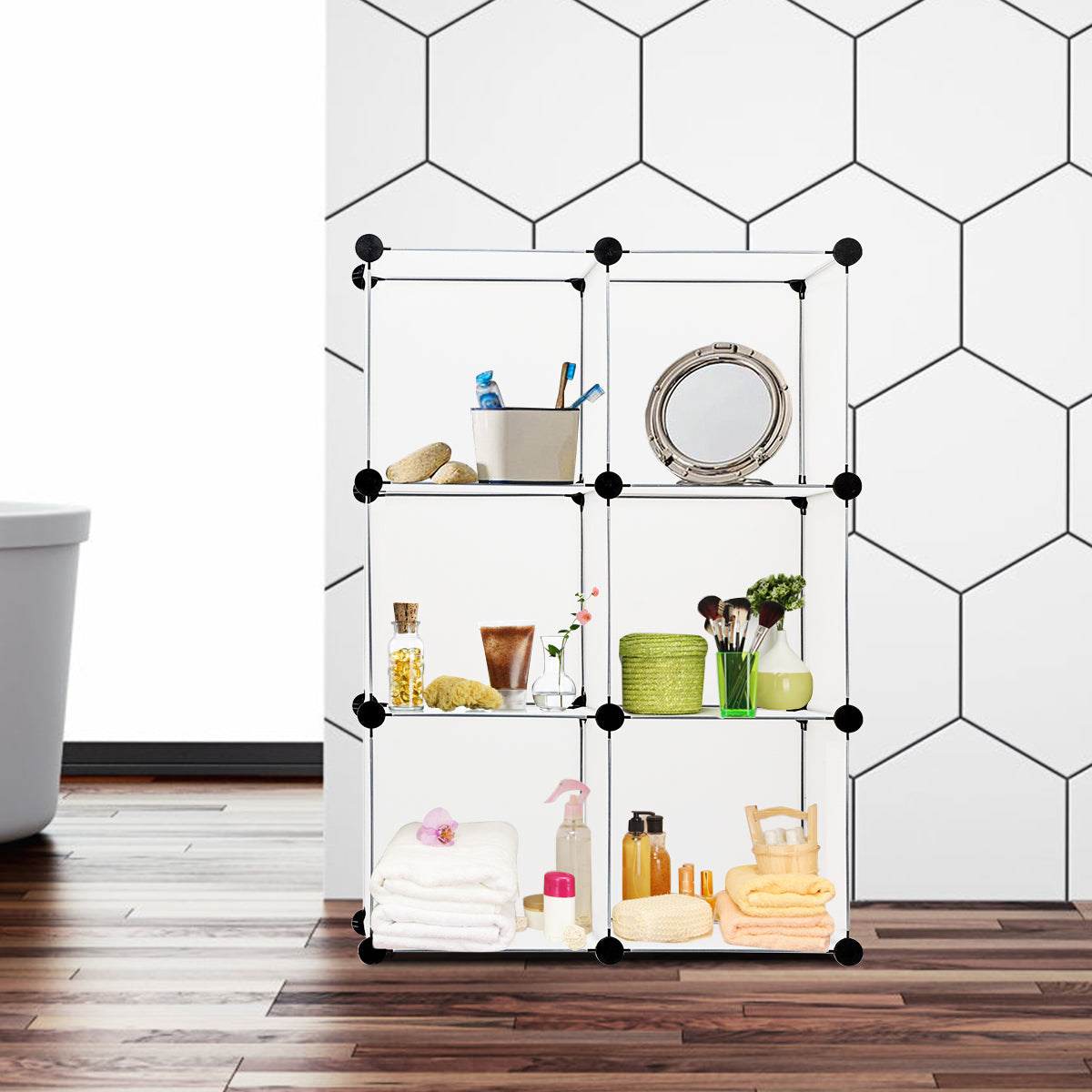 Armario Plástico Translúcido de 6 Cubos Estantes de Almacenamiento Modulares Portátiles Blanco