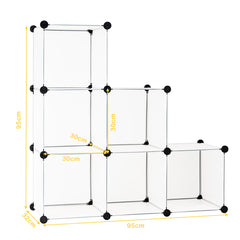 Armario Plástico Translúcido de 6 Cubos Estantes de Almacenamiento Modulares Portátiles Blanco