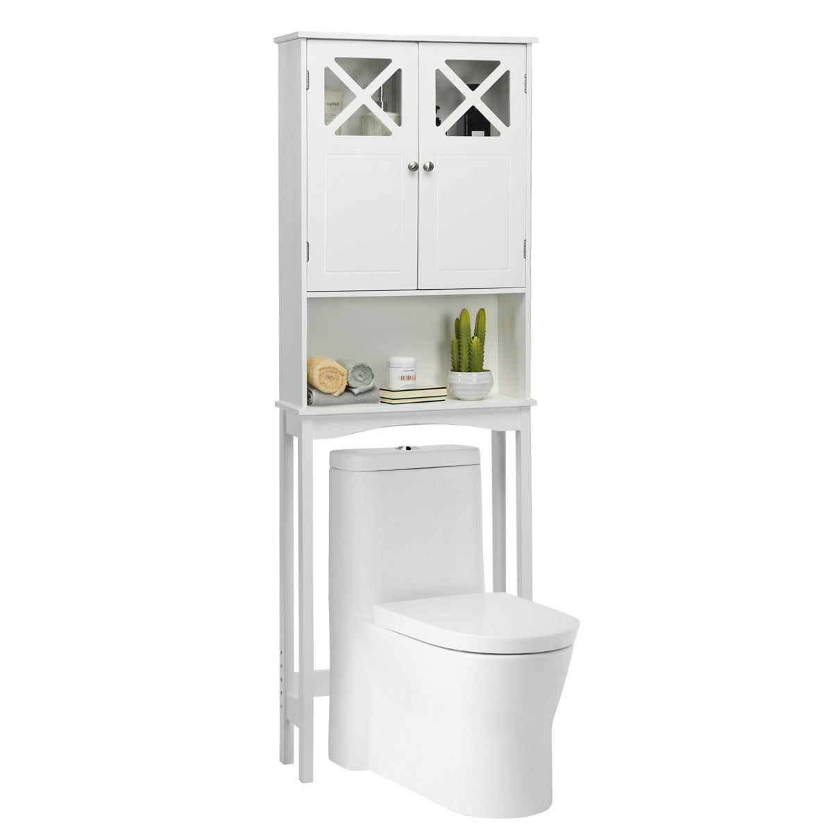 Armario sobre el Inodoro para Baño Diseño Antivuelco Dos Puertas Estante Ajustable Organizador de Lavadora 60 x 20 x 173 cm Blanco