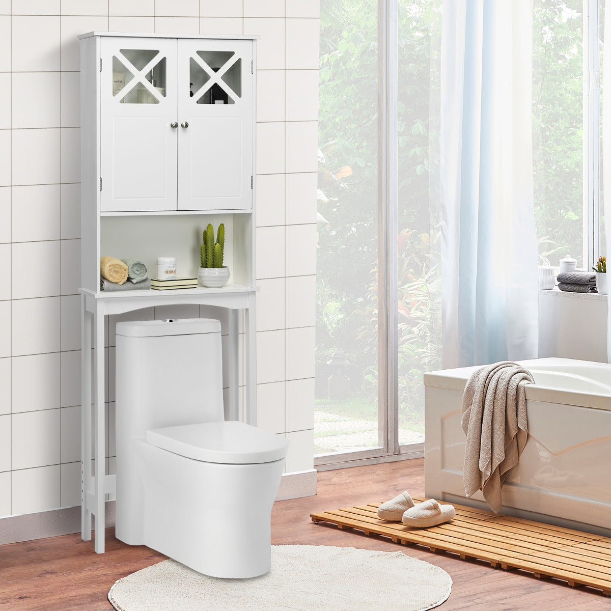 Armario sobre el Inodoro para Baño Diseño Antivuelco Dos Puertas Estante Ajustable Organizador de Lavadora 60 x 20 x 173 cm Blanco