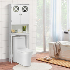 Armario sobre el Inodoro para Baño Diseño Antivuelco Dos Puertas Estante Ajustable Organizador de Lavadora 60 x 20 x 173 cm Blanco