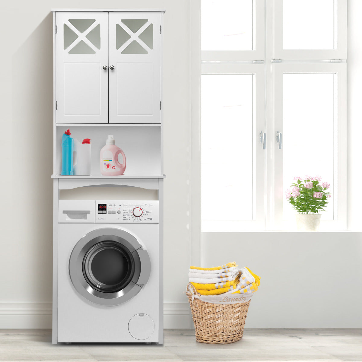 Armario sobre el Inodoro para Baño Diseño Antivuelco Dos Puertas Estante Ajustable Organizador de Lavadora 60 x 20 x 173 cm Blanco