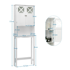 Armario sobre el Inodoro para Baño Diseño Antivuelco Dos Puertas Estante Ajustable Organizador de Lavadora 60 x 20 x 173 cm Blanco