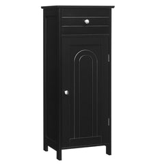 Armario del Baño Organizado Vertical con Puerta Individual 1 Cajón Grande 2 Repisas Regulables para Baño Salón Negro 35,6 x 30,5 x 88 cm