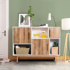 Mueble TV Consola Armario con 3 Puertas y Compartimientos Moderno Despensa Multiuso Blanco y Café 95 x 33 x 77,5 cm