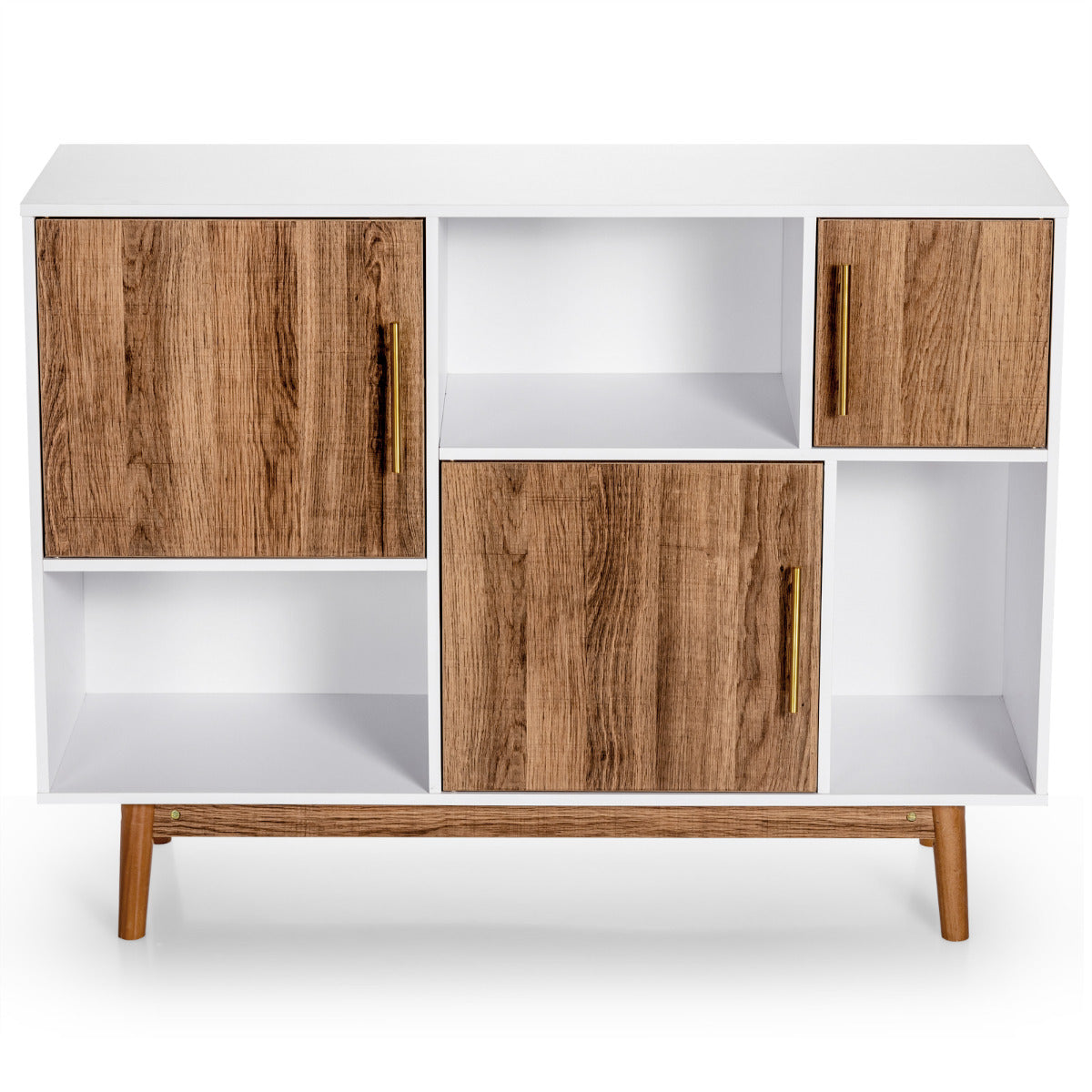 Mueble TV Consola Armario con 3 Puertas y Compartimientos Moderno Despensa Multiuso Blanco y Café 95 x 33 x 77,5 cm
