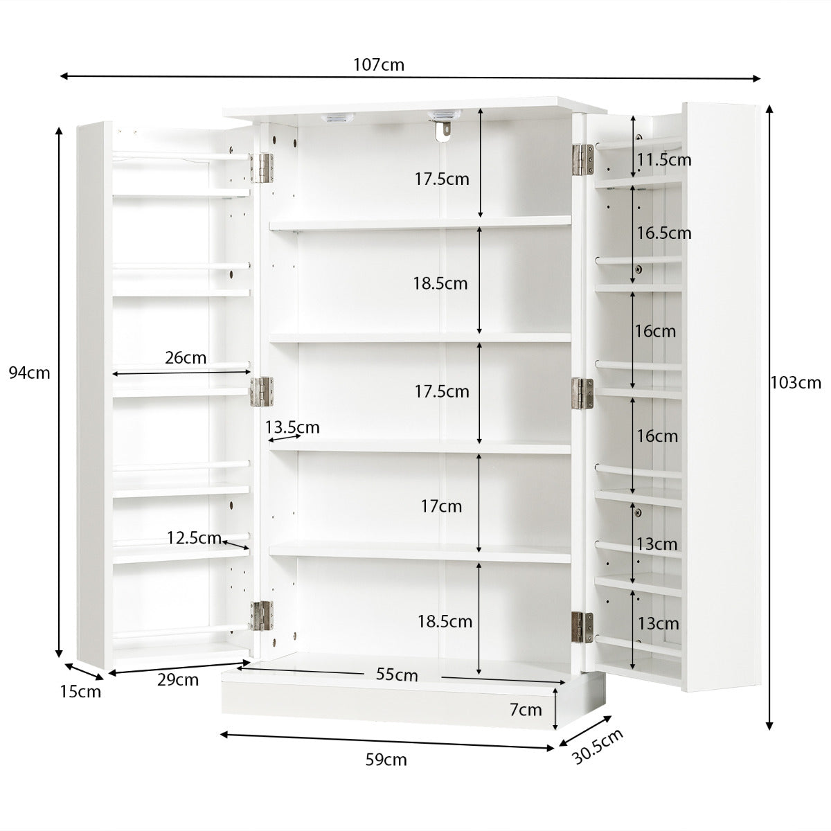 Armario Despensa para Cocina con Doble Puerta Repisas Regulables Organizador Alacena Salva Espacio para Comedor Blanco 59 x 30,5 x 103 cm