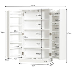 Armario Despensa para Cocina con Doble Puerta Repisas Regulables Organizador Alacena Salva Espacio para Comedor Blanco 59 x 30,5 x 103 cm