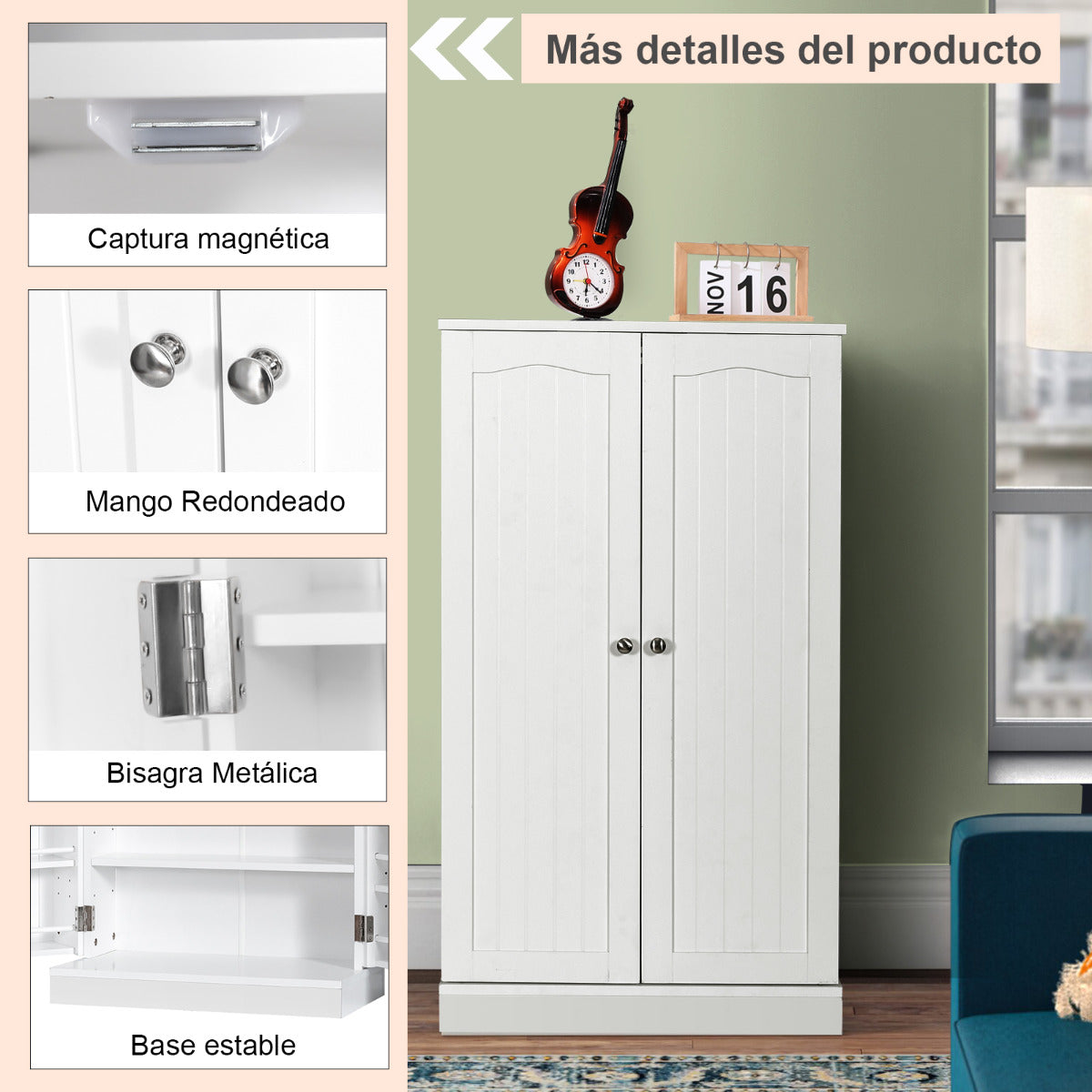 Armario Despensa para Cocina con Doble Puerta Repisas Regulables Organizador Alacena Salva Espacio para Comedor Blanco 59 x 30,5 x 103 cm