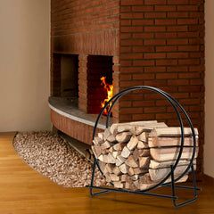 Aro Redondo para Leña 76,5 cm Porta Leña para Chimenea y Brasero para Interior Exterior Negro