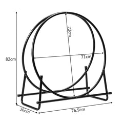 Aro Redondo para Leña 76,5 cm Porta Leña para Chimenea y Brasero para Interior Exterior Negro