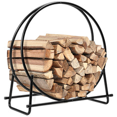 Aro Redondo para Leña 76,5 cm Porta Leña para Chimenea y Brasero para Interior Exterior Negro