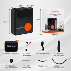 Arrancador de Batería con Inflador de Neumáticos Digital de 150PSI Compresor de Aire para Coche de 12V 2000A 13 x 5 x 15,5 cm Negro