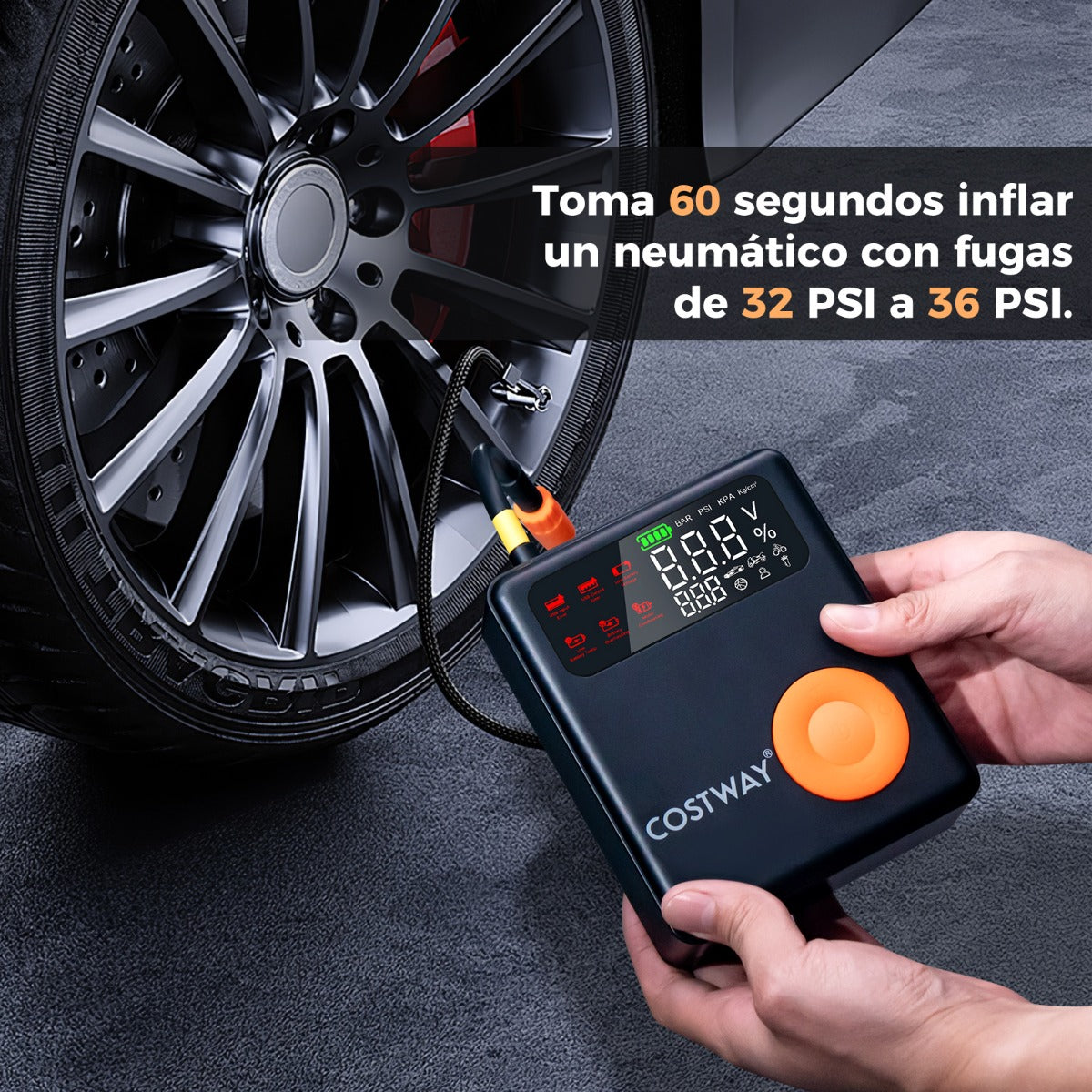 Arrancador de Batería con Inflador de Neumáticos Digital de 150PSI Compresor de Aire para Coche de 12V 2000A 13 x 5 x 15,5 cm Negro