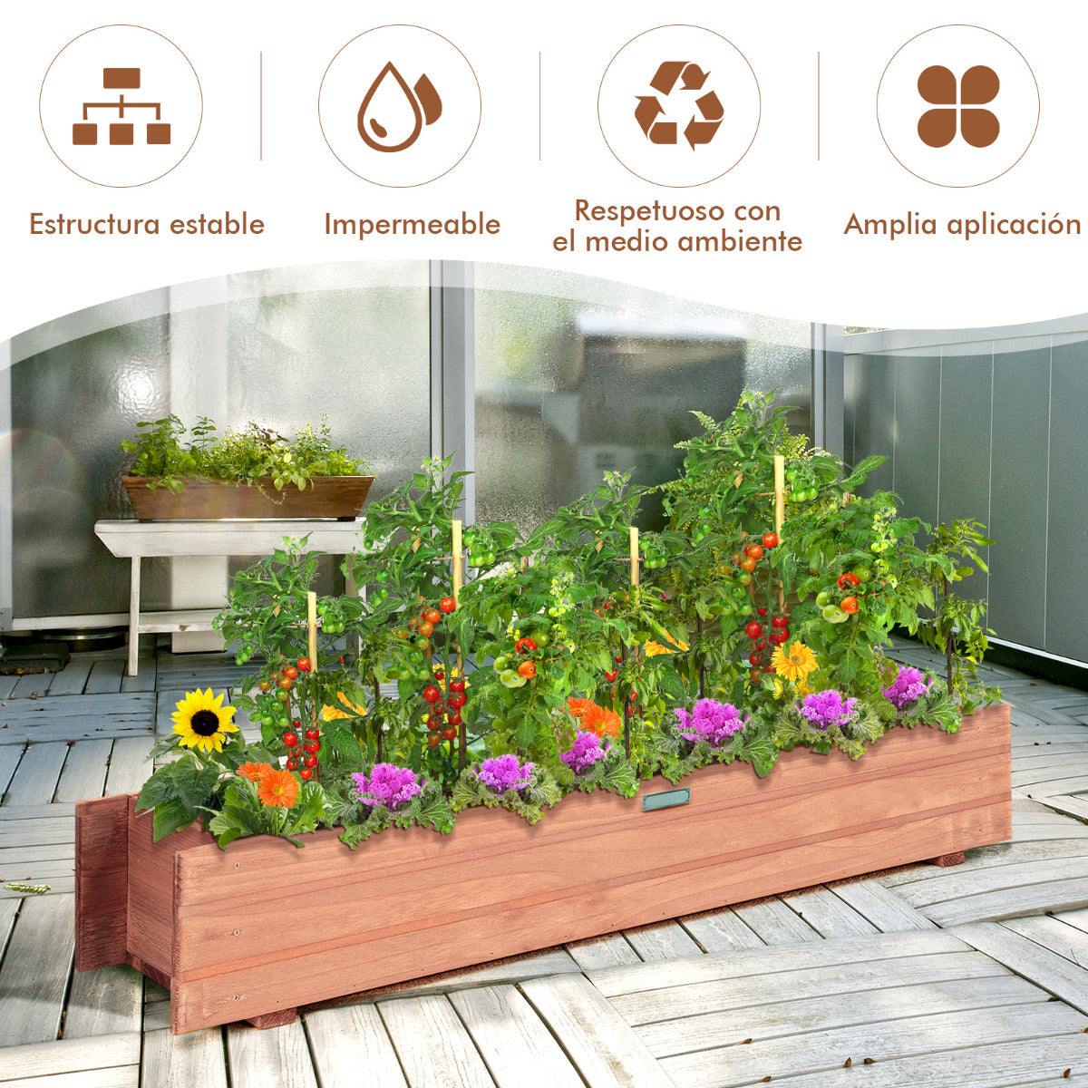 Arriate de Madera Jardín Cama Elevada para Plantas Suelo de Huerto Urbano Caja para Vegetales Frutas Hierbas Patio Balcón 91,5 x 18 x 15 cm