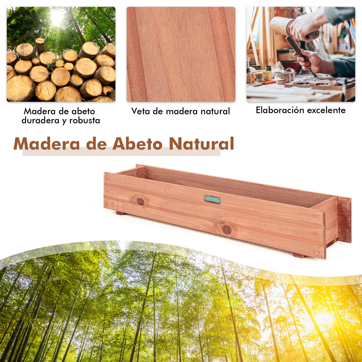 Arriate de Madera Jardín Cama Elevada para Plantas Suelo de Huerto Urbano Caja para Vegetales Frutas Hierbas Patio Balcón 91,5 x 18 x 15 cm
