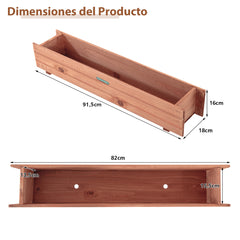 Arriate de Madera Jardín Cama Elevada para Plantas Suelo de Huerto Urbano Caja para Vegetales Frutas Hierbas Patio Balcón 91,5 x 18 x 15 cm