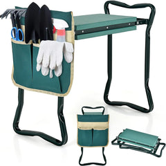 2 en 1 Asiento Plegable para Jardín con Bolsa Lateral y Cojín Taburete para Arrodillarse y Sentarse Carga 150 kg 58 x 27,5 x 50 cm Verde