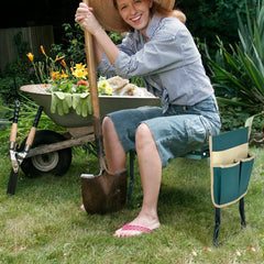 2 en 1 Asiento Plegable para Jardín con Bolsa Lateral y Cojín Taburete para Arrodillarse y Sentarse Carga 150 kg 58 x 27,5 x 50 cm Verde