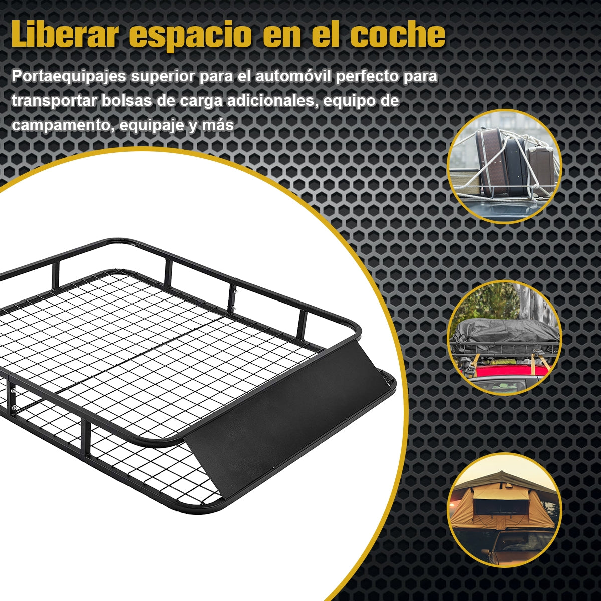 Baca para Coche Cesta Portaequipaje Universal para Techo Coche con Carenado Viento Fácil de Montar Negro 122,5 x 102 x 15 cm