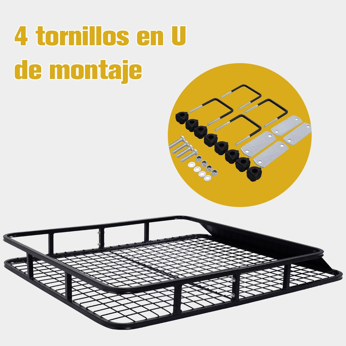 Baca para Coche Cesta Portaequipaje Universal para Techo Coche con Carenado Viento Fácil de Montar Negro 122,5 x 102 x 15 cm