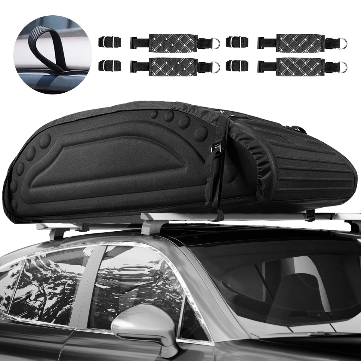 400 L Bolsa de Techo de Coche Bolsa de Portaequipajes Impermeable con Correas para Vehículos Jeep SUV Negro 113,5 x 63,5 x 36,5 cm