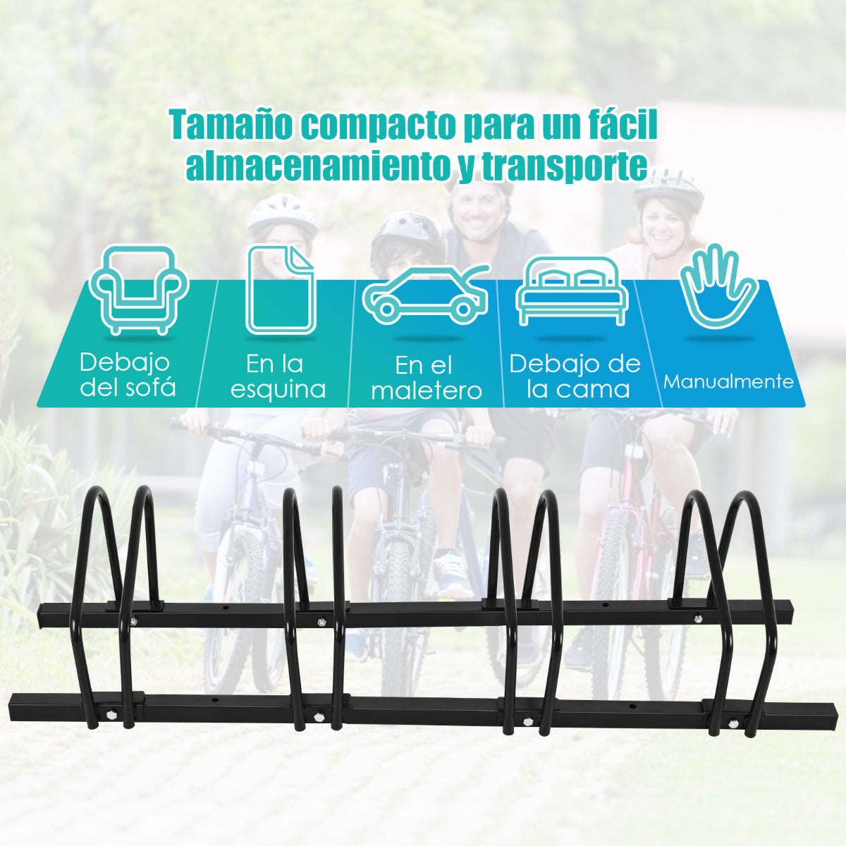 Aparcabici para 4 Bicicletas Portabicicletas para Bici Soporte para Bici para Casa Jardín Garaje Parque 120 x 32,5 x 26 cm Negro
