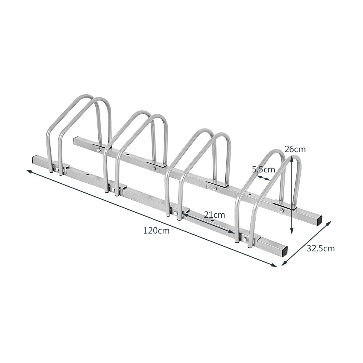 Aparcamiento para 4 Bicicletas para Suelo Ciclismo Soporte Metal para Hogar Centro Comercial Estacionamiento Gris 120 x 32,5 x 26 cm