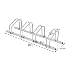 Aparcamiento para 4 Bicicletas para Suelo Ciclismo Soporte Metal para Hogar Centro Comercial Estacionamiento Gris 120 x 32,5 x 26 cm