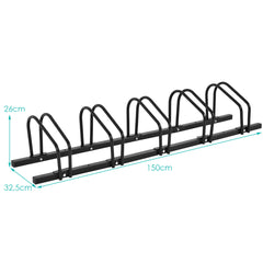 Aparcabici para 5 Bicicletas Portabicicletas para Bici Soporte para Bici para Casa Jardín Garaje Parque 150 x 32,5 x 26 cm Negro