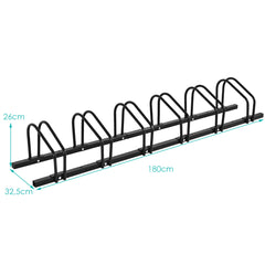 Aparcabici para 6 Bicicletas Portabicicletas para Bici Soporte para Bici para Casa Jardín Garaje Parque 180 x 32,5 x 26 cm Negro
