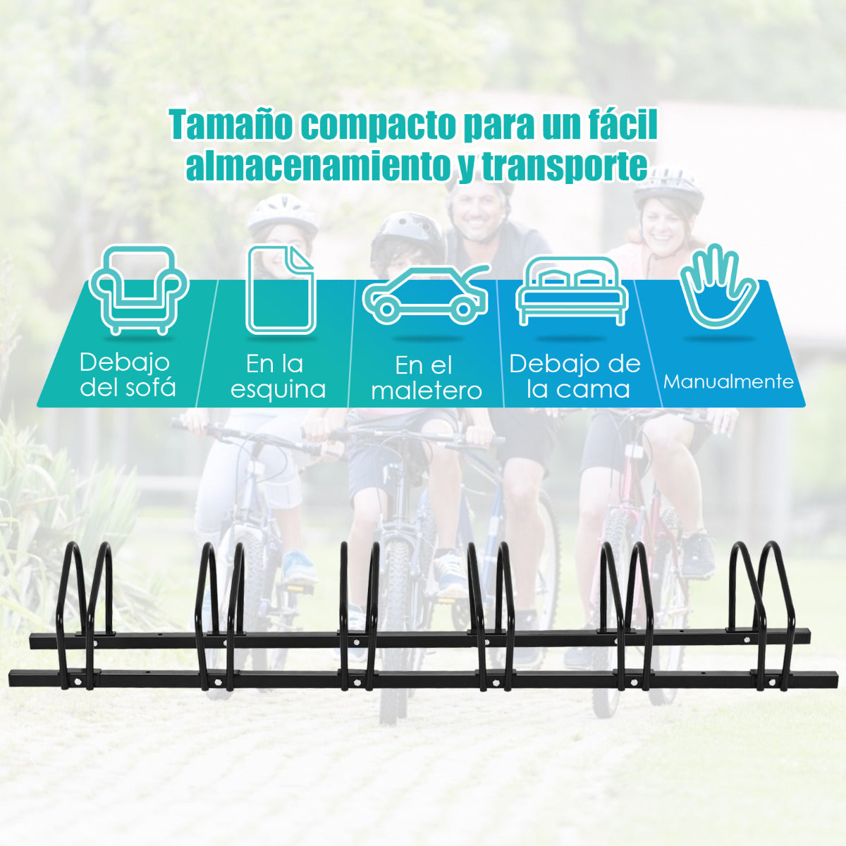 Aparcabici para 6 Bicicletas Portabicicletas para Bici Soporte para Bici para Casa Jardín Garaje Parque 180 x 32,5 x 26 cm Negro