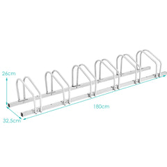 Aparcabici para 6 Bicicletas Portabicicletas para Bici Soporte para Bici para Casa Jardín Garaje Parque 180 x 32,5 x 26 cm Plata