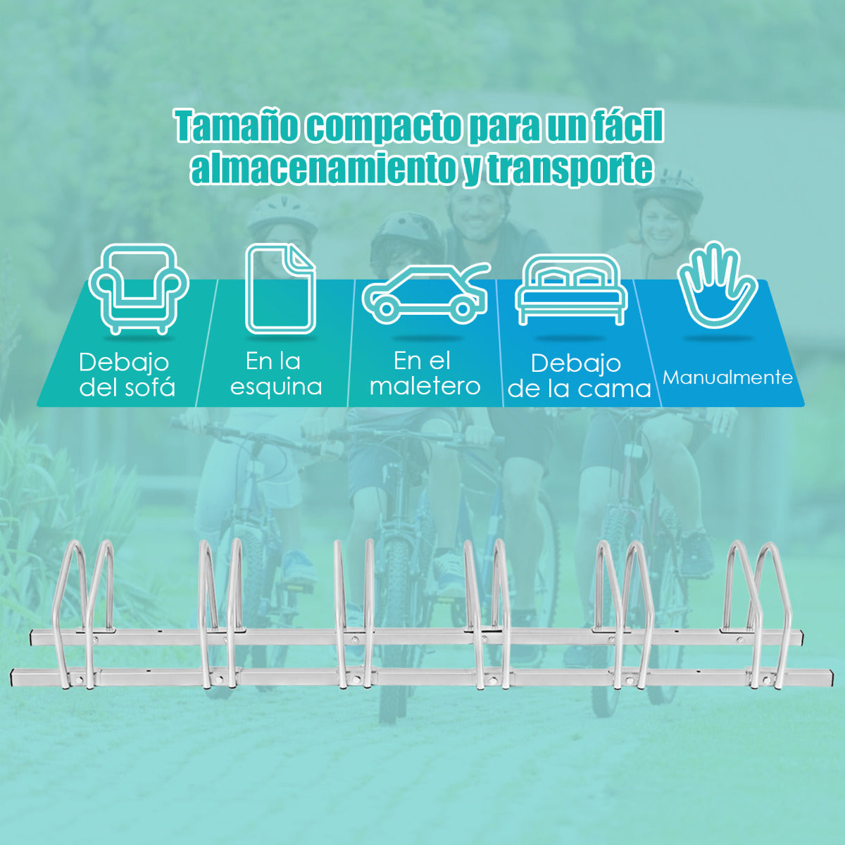 Aparcabici para 6 Bicicletas Portabicicletas para Bici Soporte para Bici para Casa Jardín Garaje Parque 180 x 32,5 x 26 cm Plata