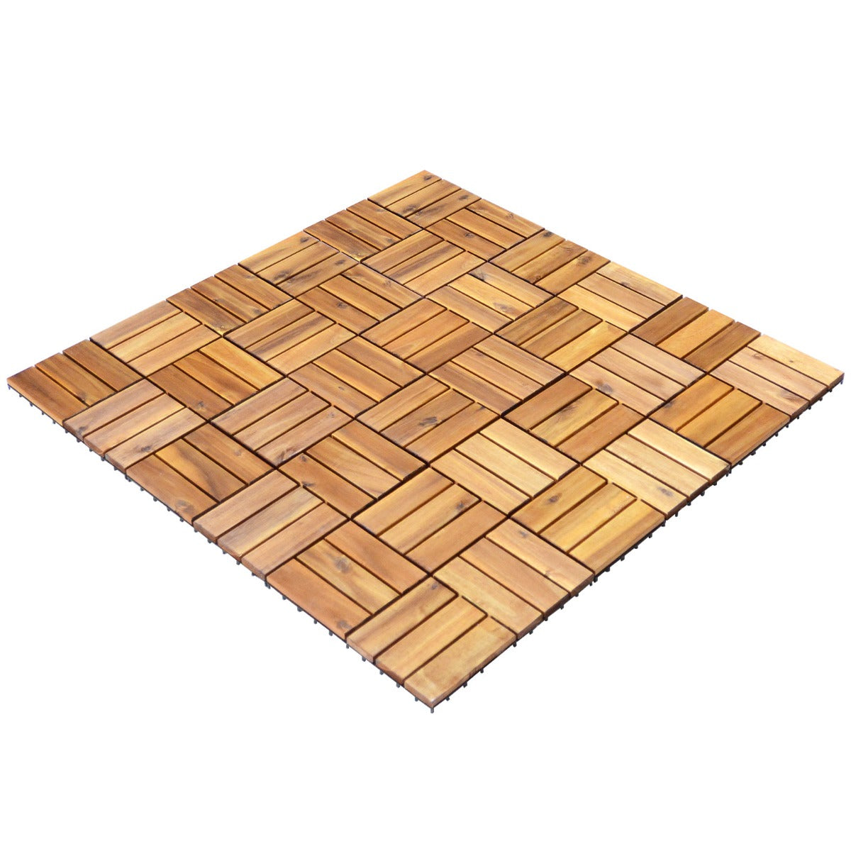 27 Piezas de Azulejo de Patio Entrelazado de Madera de Acacia sin Herramientas para Interiores y Exteriores 30 x 30 x 2,5 cm Natural