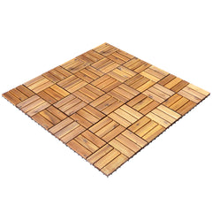 27 Piezas de Azulejo de Patio Entrelazado de Madera de Acacia sin Herramientas para Interiores y Exteriores 30 x 30 x 2,5 cm Natural