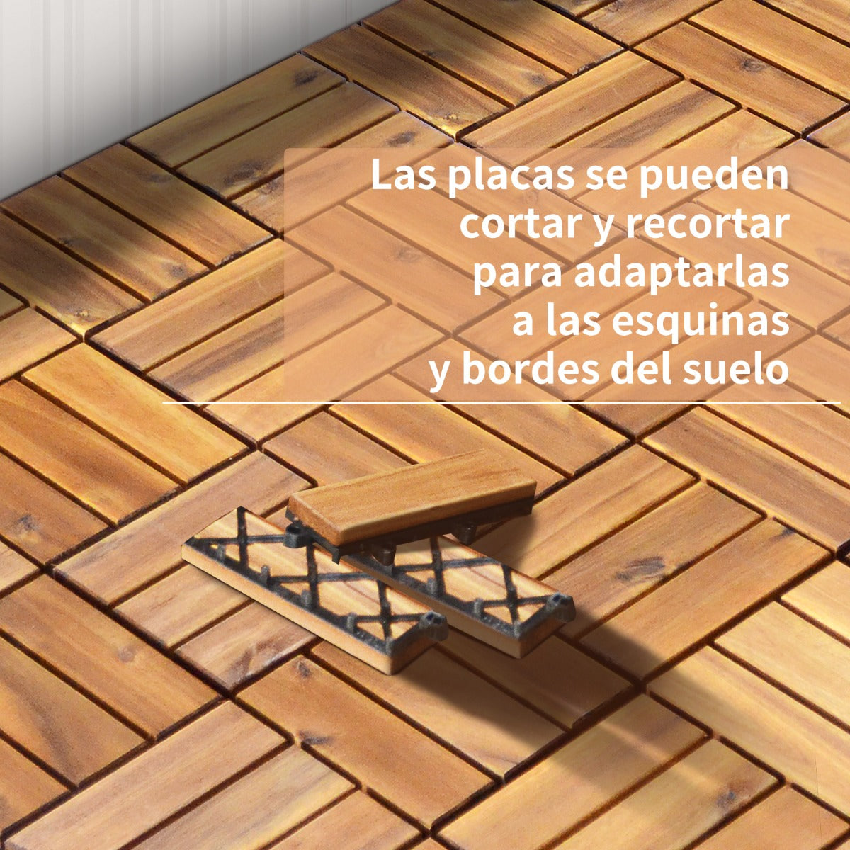 27 Piezas de Azulejo de Patio Entrelazado de Madera de Acacia sin Herramientas para Interiores y Exteriores 30 x 30 x 2,5 cm Natural
