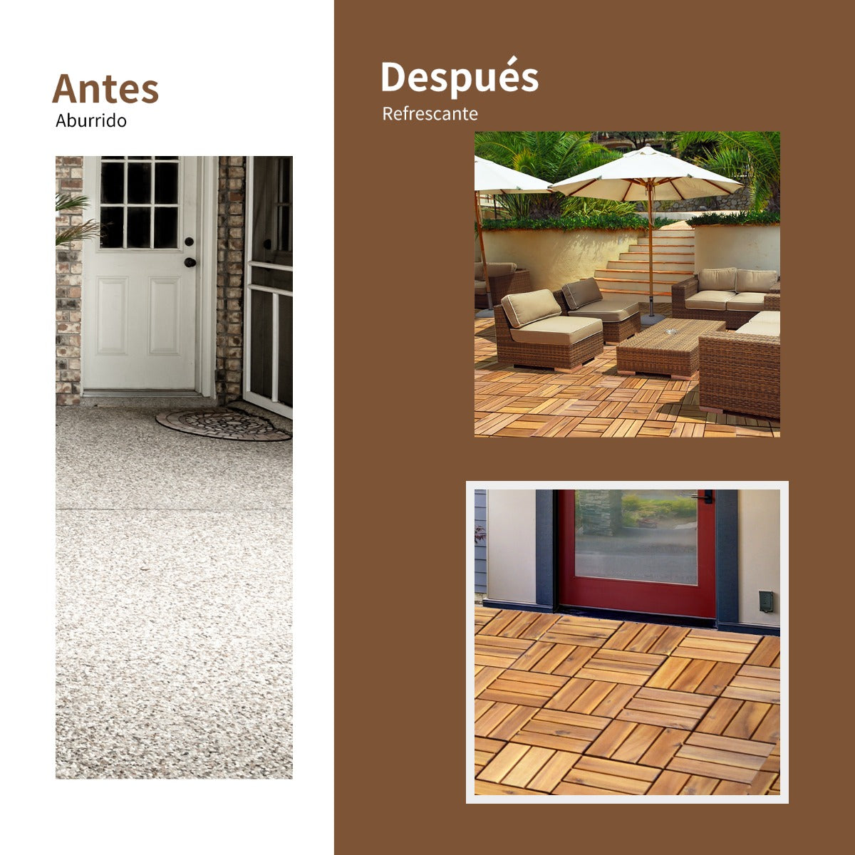 27 Piezas de Azulejo de Patio Entrelazado de Madera de Acacia sin Herramientas para Interiores y Exteriores 30 x 30 x 2,5 cm Natural