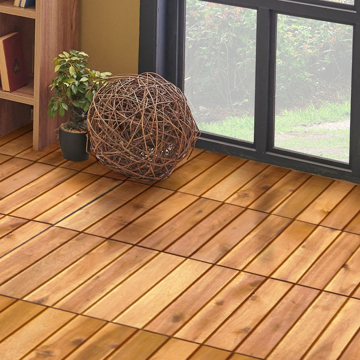 27 Piezas de Azulejo de Patio Entrelazado de Madera de Acacia sin Herramientas para Exteriores y Interiores 30 x 30 x 2,5 cm Natural