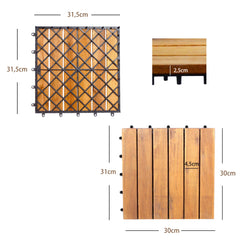 27 Piezas de Azulejo de Patio Entrelazado de Madera de Acacia sin Herramientas para Exteriores y Interiores 30 x 30 x 2,5 cm Natural