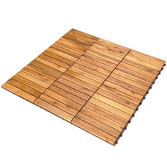 27 Piezas de Azulejo de Patio Entrelazado de Madera de Acacia sin Herramientas para Exteriores y Interiores 30 x 30 x 2,5 cm Natural