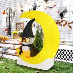130 x 155 cm Búho Inflable en la Luna Decoración de Halloween Iluminada con LED Gran Luna y Búho Hechicero Decoración Gigante para Jardín