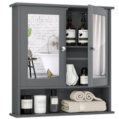 Armario con Espejo de Pared con Puertas Dobles 3 Estantes 56 x 12,5 x 58 cm Gris