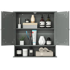 Armario con Espejo de Pared con Puertas Dobles 3 Estantes 56 x 12,5 x 58 cm Gris