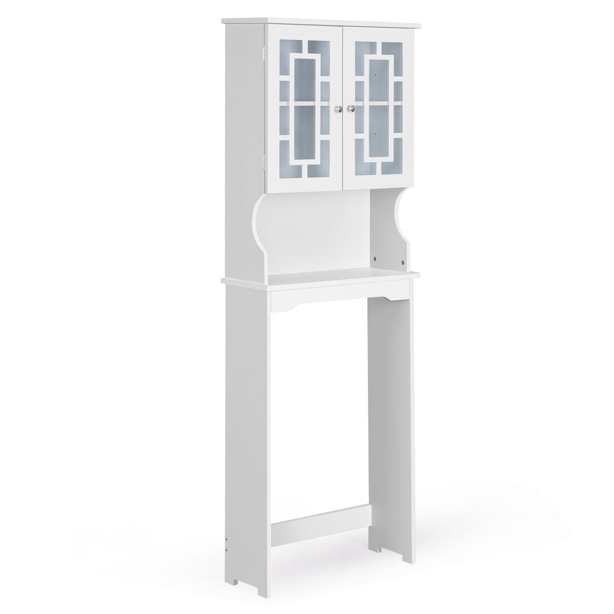 Armario de Almacenamiento Sobre el Inodoro con Estante Ajustable y Doble Puerta de Vidrio 60 x 21,5 x 170,5 cm Blanco